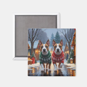 Aimant Chiens Bull Terrier Noël Neige Fêtes