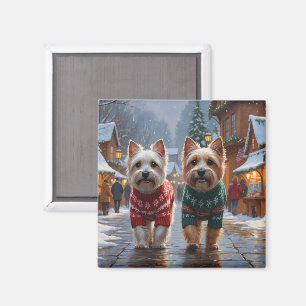 Aimant Chiens Cairn Terrier Noël Neige Vacances