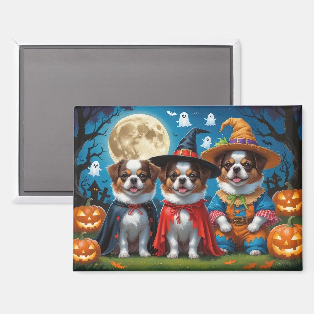 Aimant Chiens Chin Japonais Citrouille Halloween drôle (Recto/Verso)