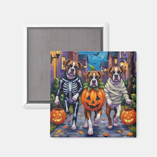 Aimant Chiens de boxe - Trick ou traitement en costumes d (Recto/Verso)