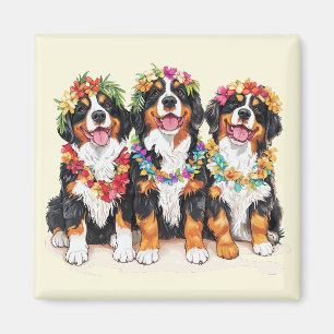 Aimant Chiens de montagne bernois hawaïens Lei de fleurs
