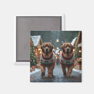 Aimant Chiens de Terre-Neuve Noël Neige Fêtes