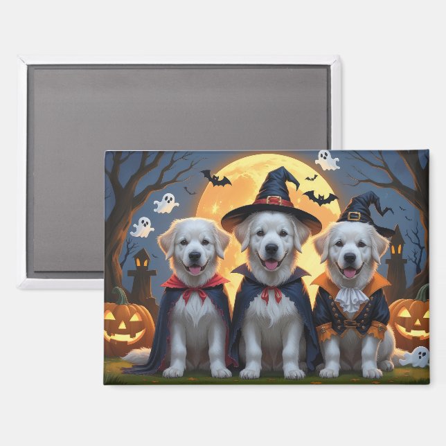 Aimant Chiens des grandes Pyrénées Citrouille Halloween d (Recto/Verso)