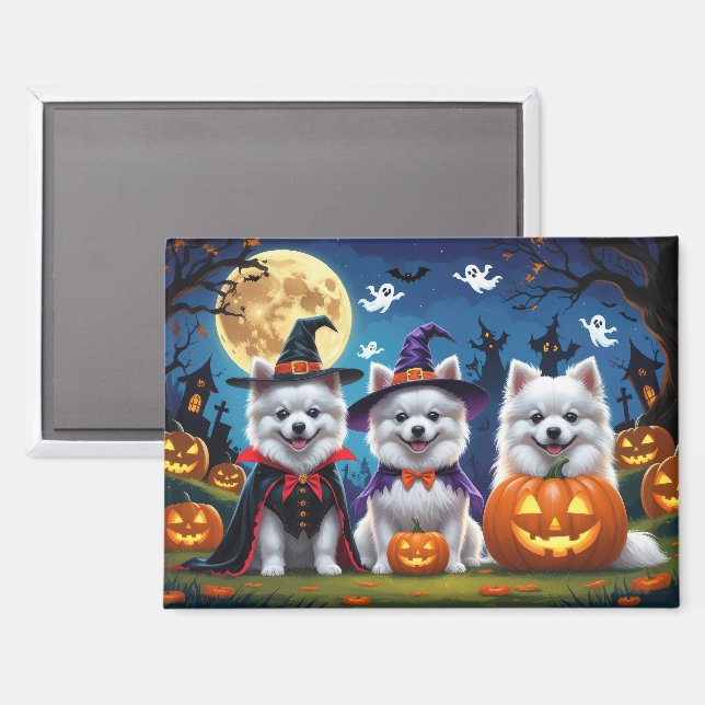 Aimant Chiens Esquimaux Américains Citrouille Halloween D (Recto/Verso)