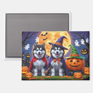 Aimant Chiens malamuts de l'Alaska Citrouille Halloween d