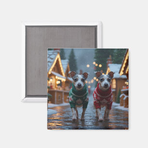 Aimant Chiens Rat Terrier Noël Neige Fêtes