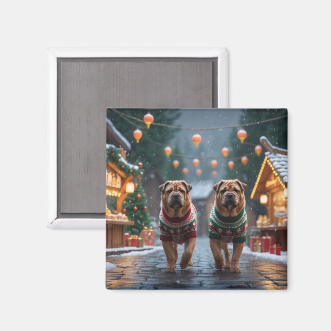 Aimant Chiens Shar Pei Noël Vacances Neige (Recto/Verso)