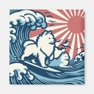 Aimant Chiens spitz japonais qui sucent la grande vague