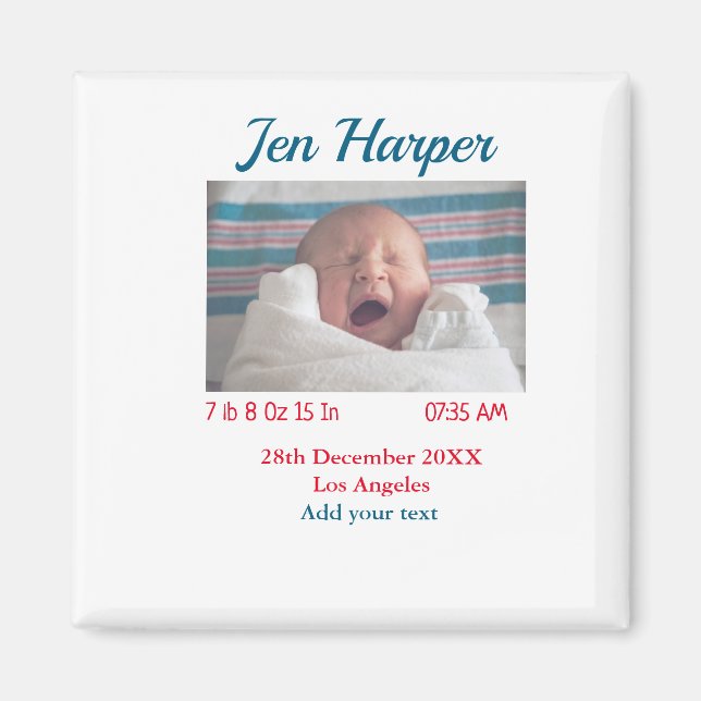 Aimant Chiffres de naissance bébé ajouter nom lieu date d (Devant)