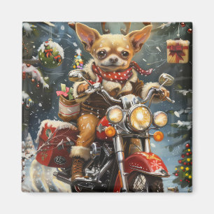 Aimant Chihuahua Chien à Moto Noël 