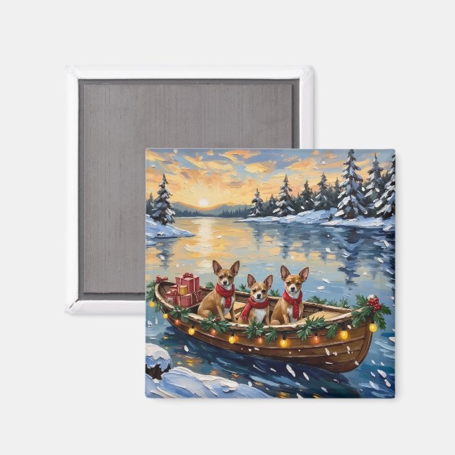 Aimant Chihuahua Christmas Boat Holiday (Recto/Verso)