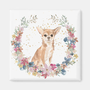 Aimant Chihuahua Fleurs de printemps Chien Wreath