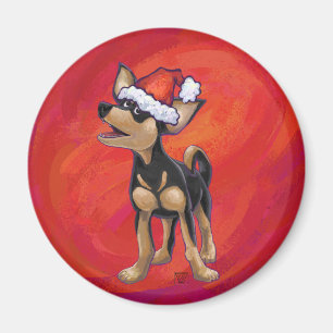 Aimant Chihuahua Noël sur Rouge