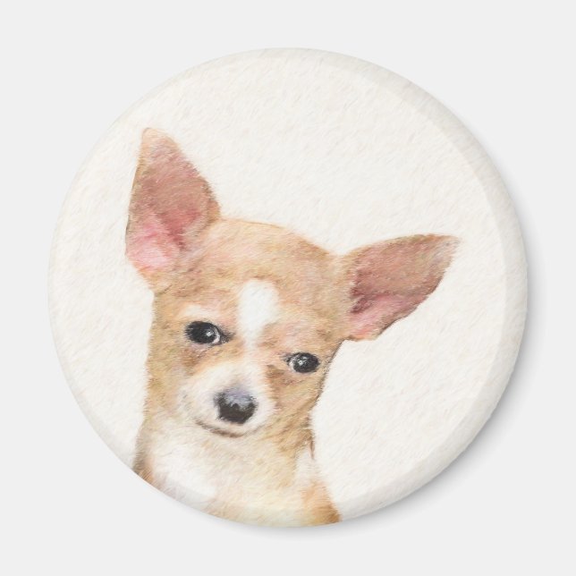 Aimant Chihuahua Peinture - Cute Original Chien Art (Devant)