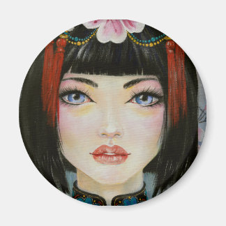 Aimant China Girl ~peinture acrylique d'une poupée en por