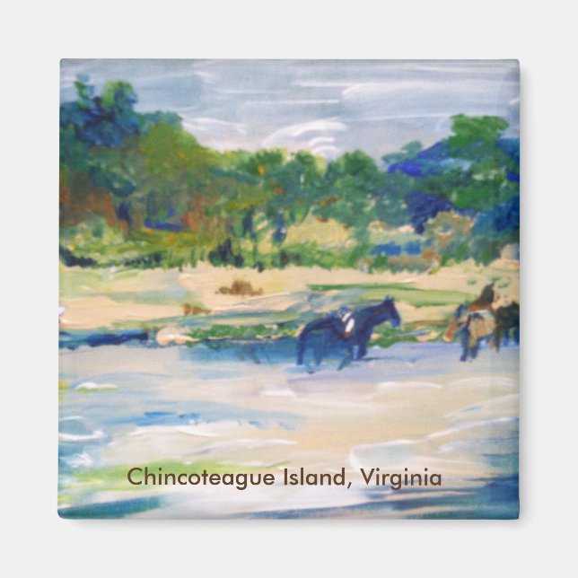 Aimant Chincoteague Island Cheval Peinture (Devant)