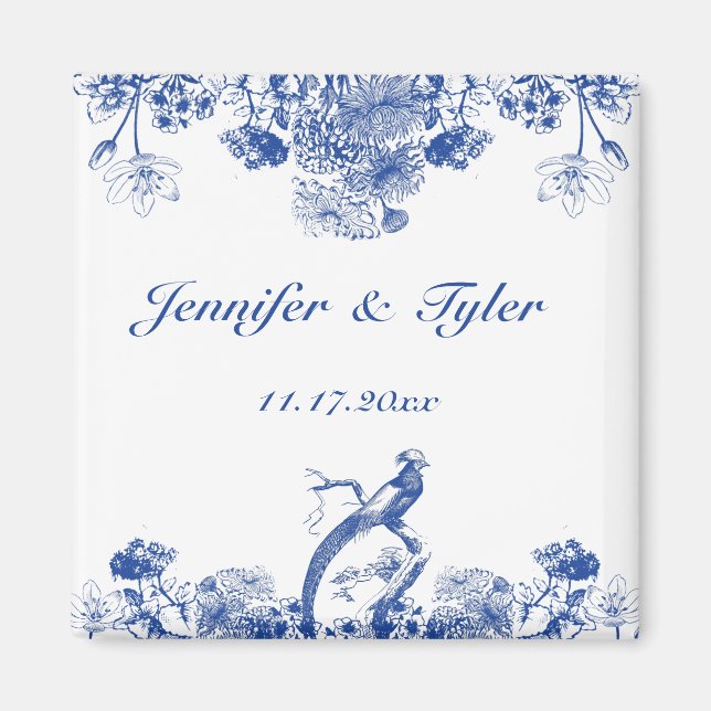 Aimant Chine florale bleue et blanche Motif avec oiseaux (Devant)