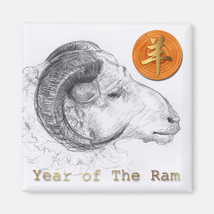 Aimant chinois en bois de zodiaque d'année de RAM