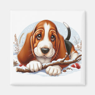 Aimant Chiot Basset Hound dans une scène hivernale enneig