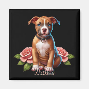 Aimant Chiot Brun Mignon avec des Roses