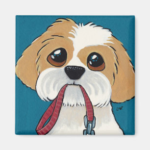 Aimant Chiot de Shih Tzu sur l'aimant bleu d'art de chien