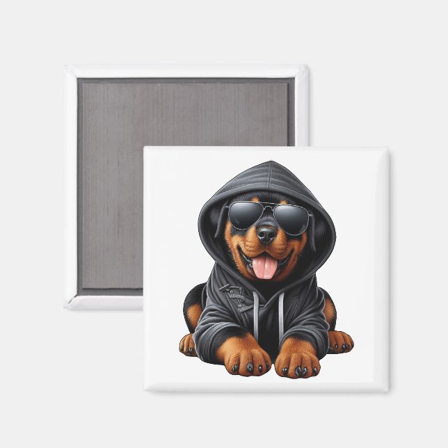 Aimant Chiot Rottweiler en Sweatshirt à capuchon (Recto/Verso)