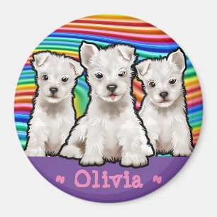 Aimant Chiots arc-en-ciel de forme personnalisée.