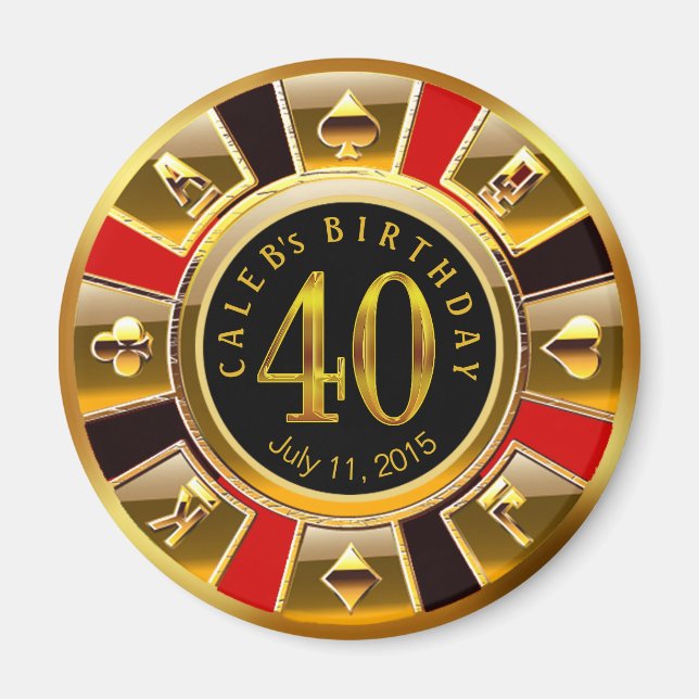 Aimant Chip Casino Vegas 40e anniversaire | or rouge noir (Devant)
