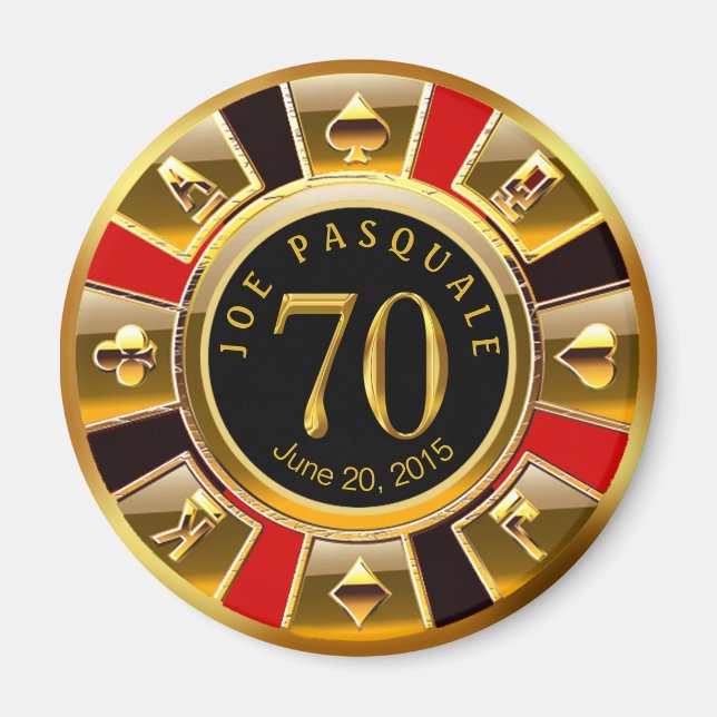 Aimant Chip Casino Vegas 70e anniversaire | or rouge noir (Devant)