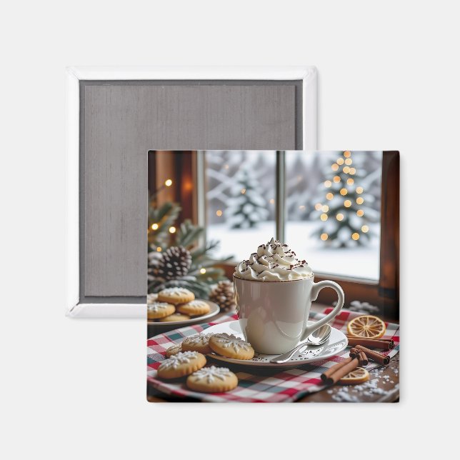 Aimant Chocolat chaud et biscuits à sucre Noël festif (Recto/Verso)