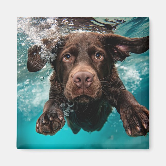 Aimant Chocolat Joueur Labrador nage sous l'eau (Devant)