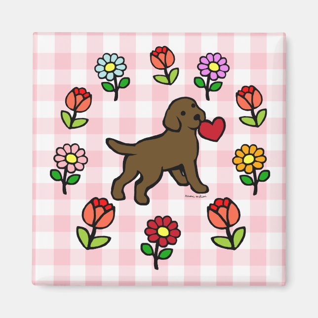 Aimant Chocolat Lab Puppy et Red Heart (Devant)