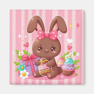 Aimant Chocolat mignon lapin de Pâques avec rayures roses