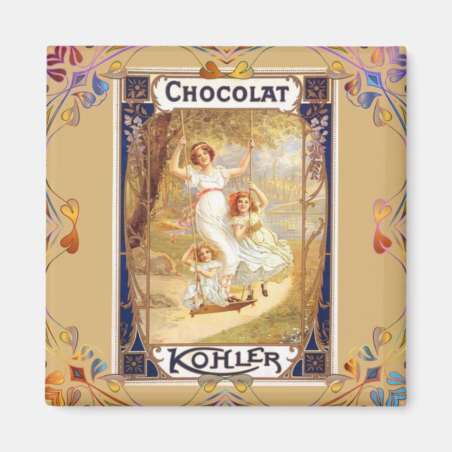 Aimant chocolat victorien étiquette floral élégant (Devant)