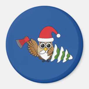 Aimant Chouette de Noël avec renard et pin