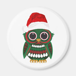 Aimant Chouette de Noël mignonne carreaux rouges et verts