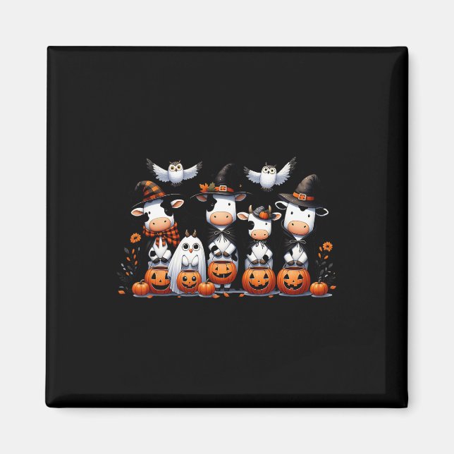 Aimant Chouette fantôme Vaches Halloween Animaux Vache Lo (Devant)