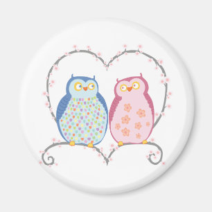 Aimant Chouette mignonne en amour Coeur rose Bleu Clipart