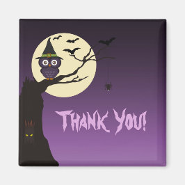 Aimant Chouette sur branche d'arbre Halloween Merci magné