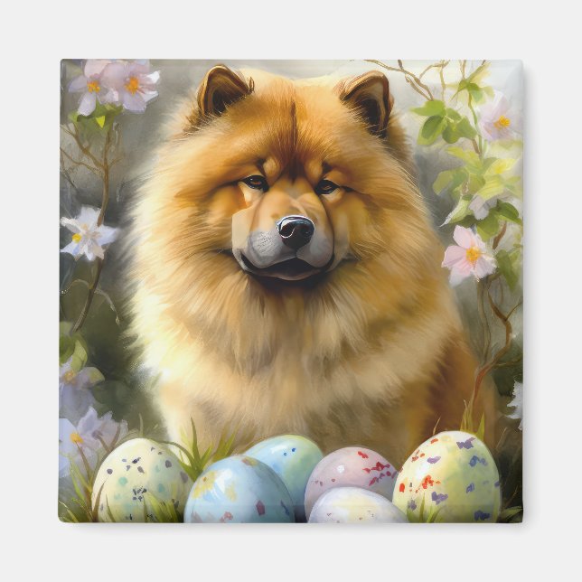 Aimant Chow Chow avec oeufs de Pâques vacances (Devant)