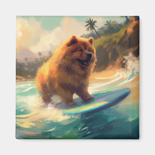 Aimant Chow Chow Beach Plage Surf Peinture (Devant)