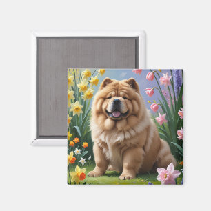 Aimant Chow Chow Chien Fleurs de printemps Peinture