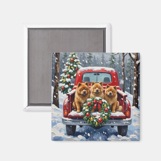 Aimant Chow Chow Christmas Red Truck Holiday (Recto/Verso)