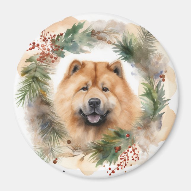 Aimant chow chow Christmas Wreath Festive Pup (Devant)