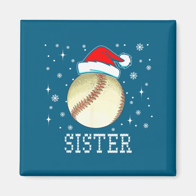 Aimant Christmas Baseball Sister Xmas Santa Hat Kids Boys (Devant)