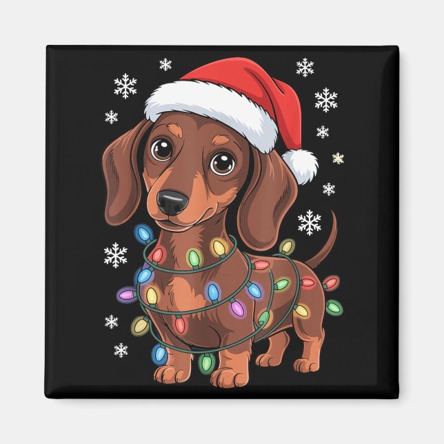 Aimant Christmas Dachshund Lights Santa Hat Holiday Dog L (Devant)