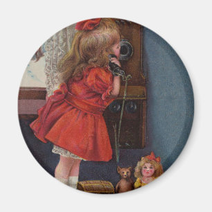 Aimant Christmas Little Girl Téléphone Antique