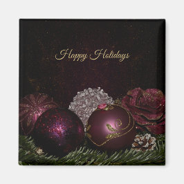 Aimant Christmas Party Pink Ornaments Green Leaves Black