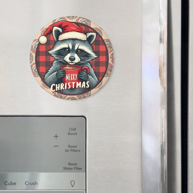 Aimant Christmas Raccoon Cocoa Cheer (In situ (réfrigérateur))
