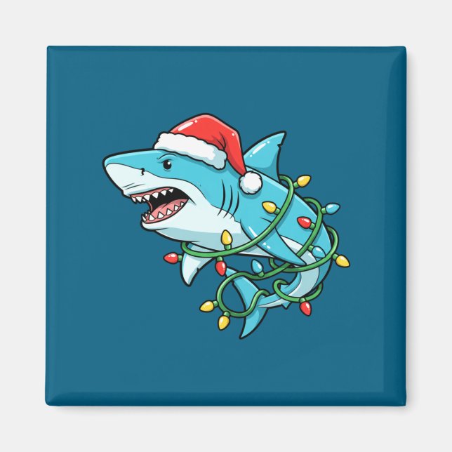 Aimant Christmas Shark Santa Hat Wrapped In Lights Funny  (Devant)